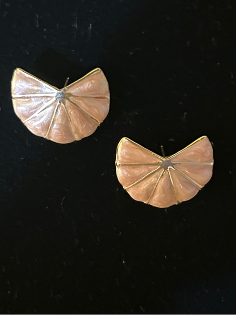 3 For $20 Vintage Gold-Trim Pink Fan Stud Earrings